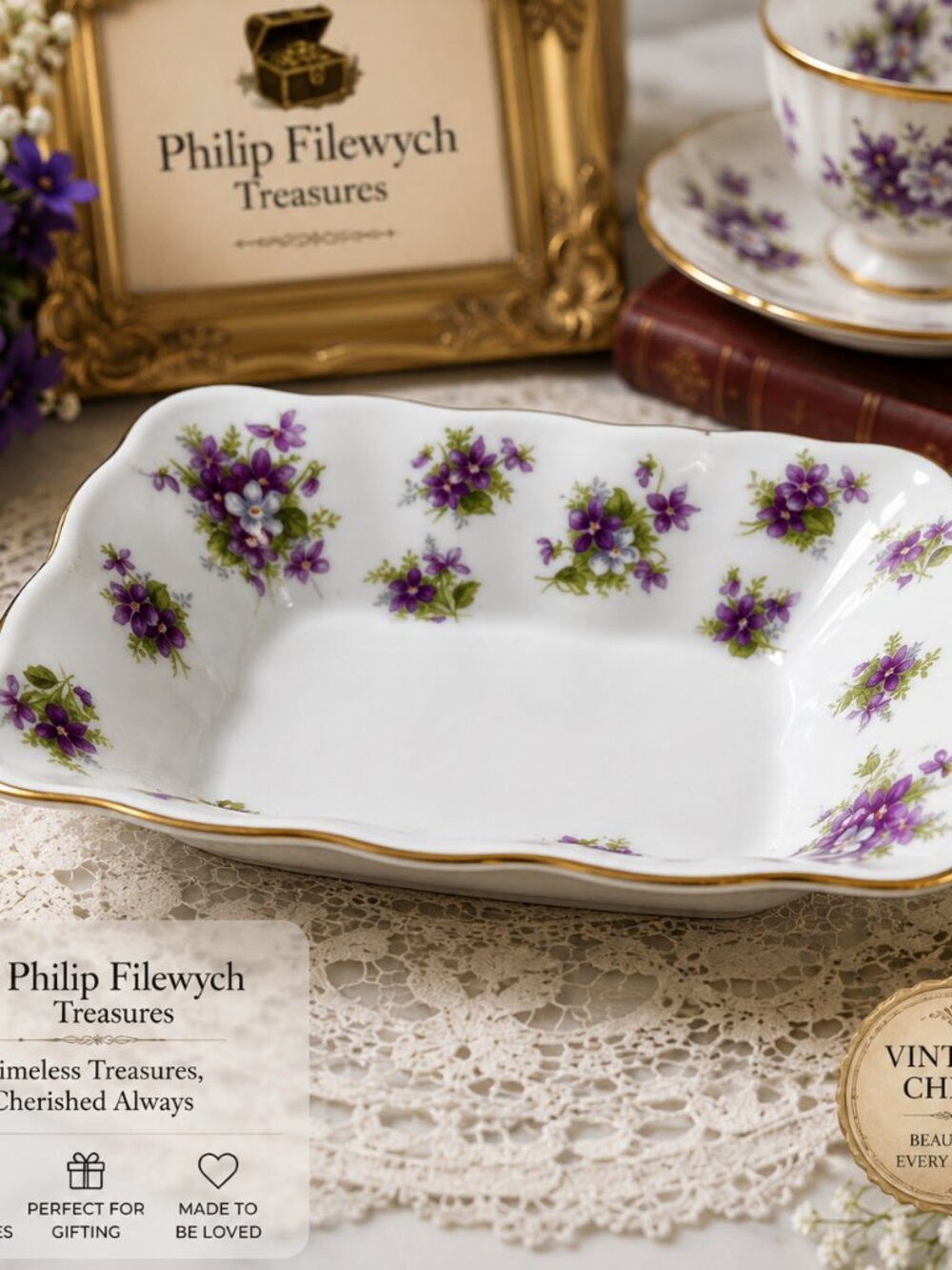 RA-Sweet-V--Royal Albert Sweet Violets Sweet Meat / Tidbit Dish - Picture 3 of 8